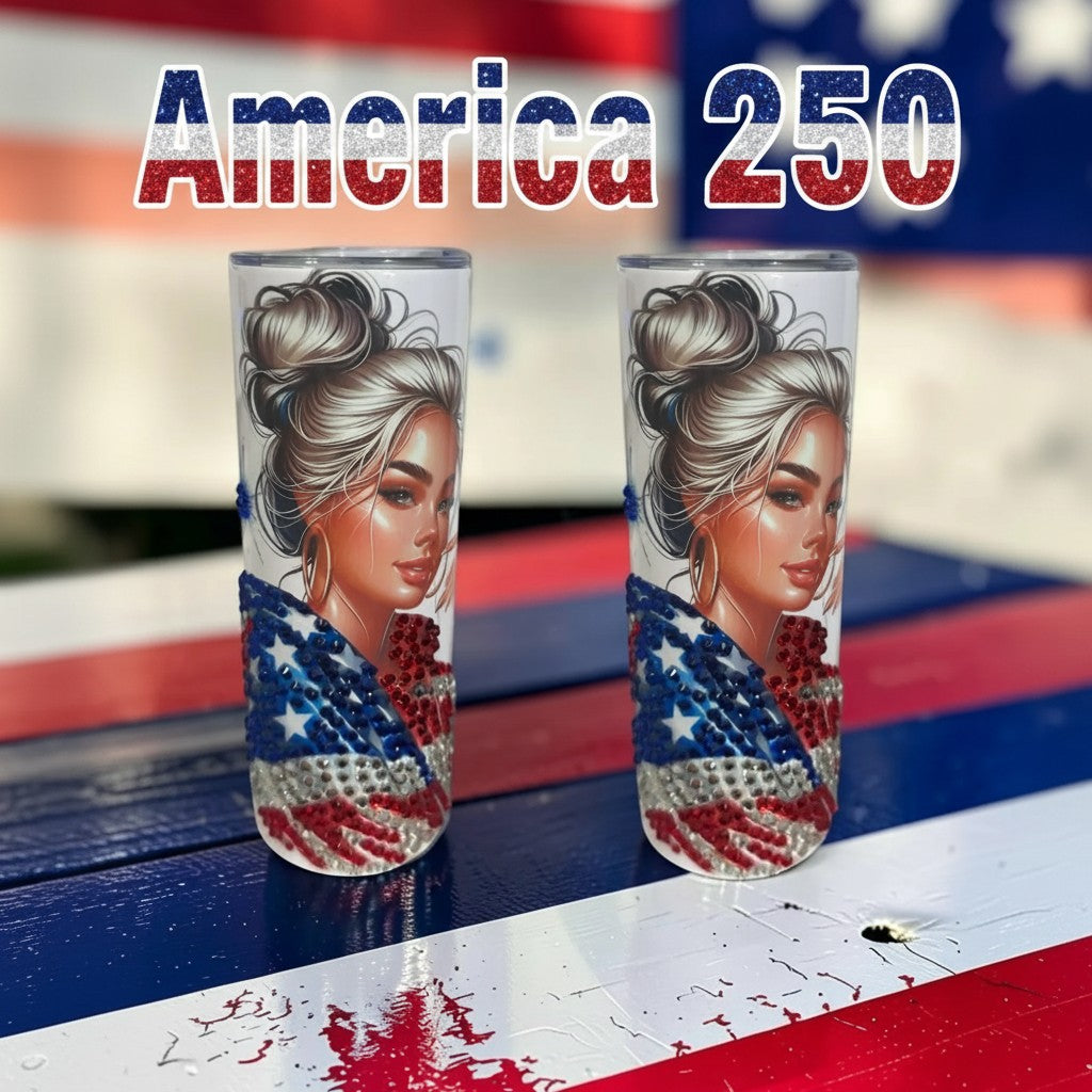 Patriot Lady Rhinestone Tumbler — Patriotic Gift for Her