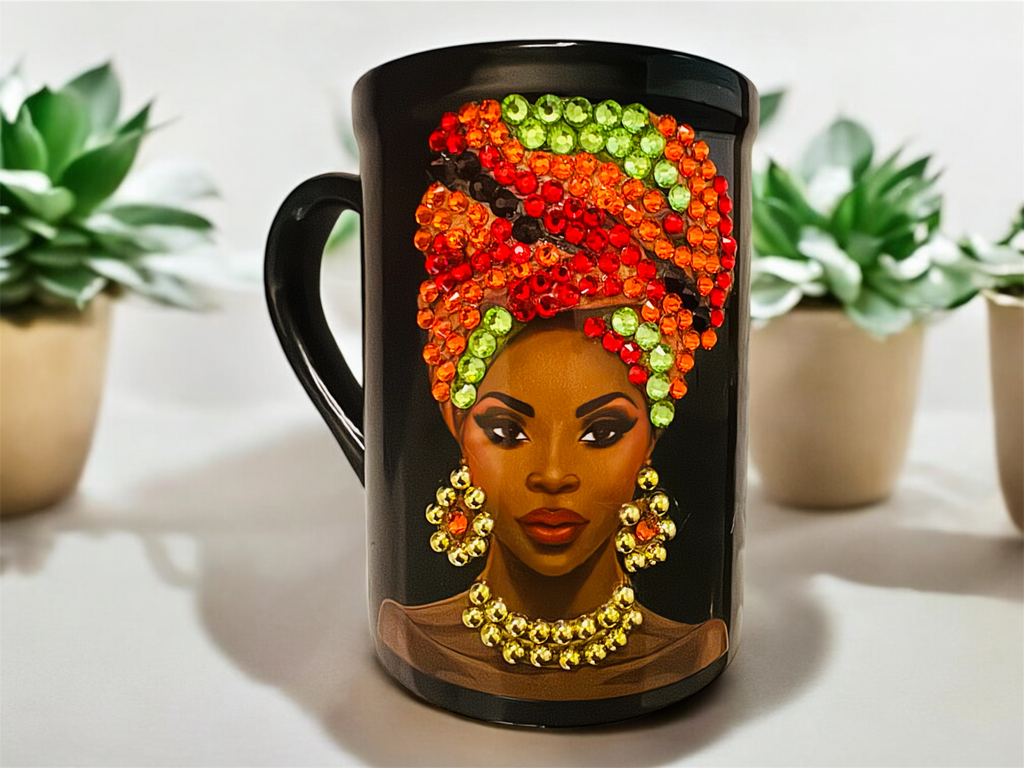 Radiance in Rhinestones — Black Rhinestone Coffee Mug Gift for Her