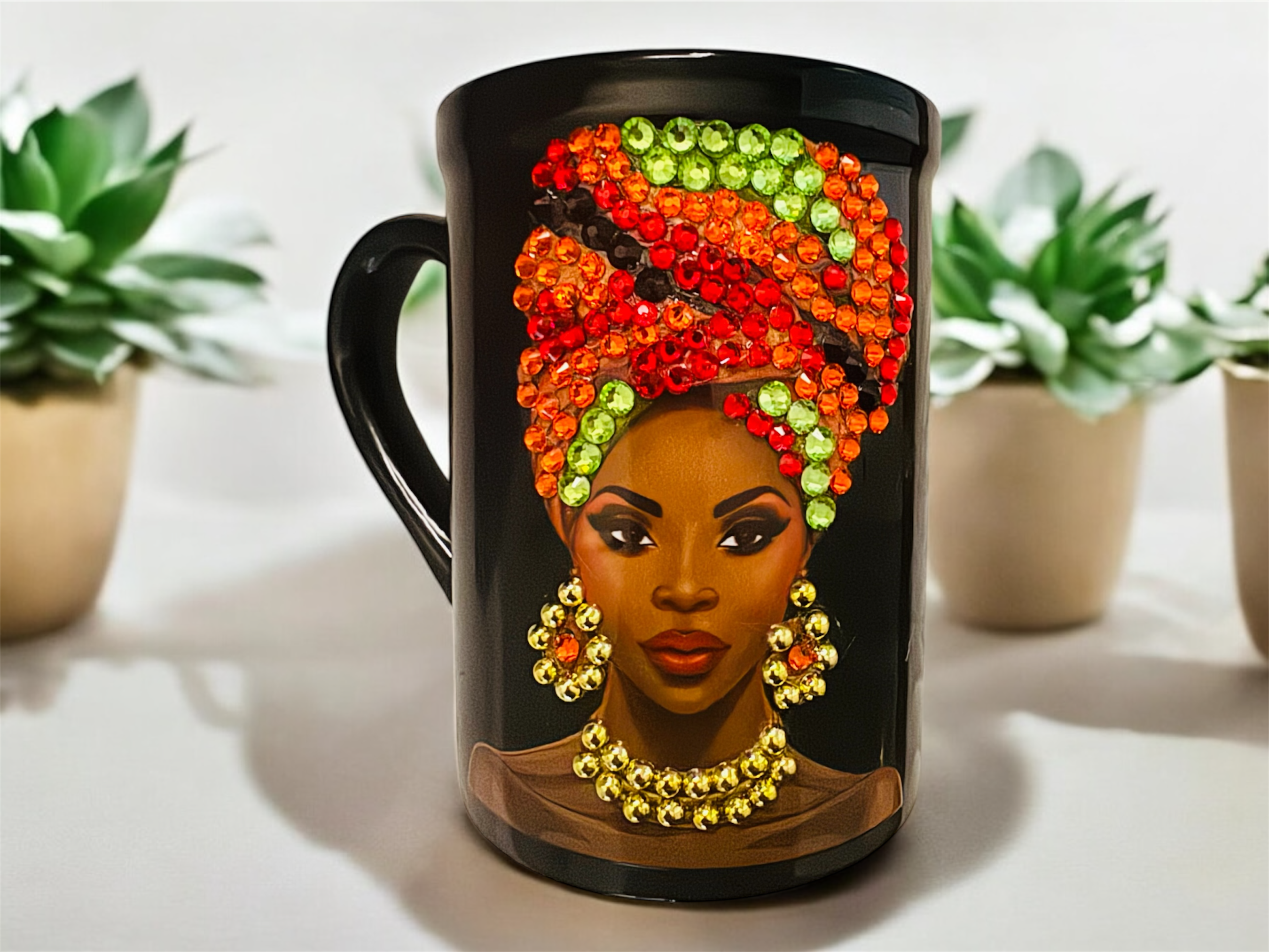 Radiance in Rhinestones — Black Rhinestone Coffee Mug Gift for Her