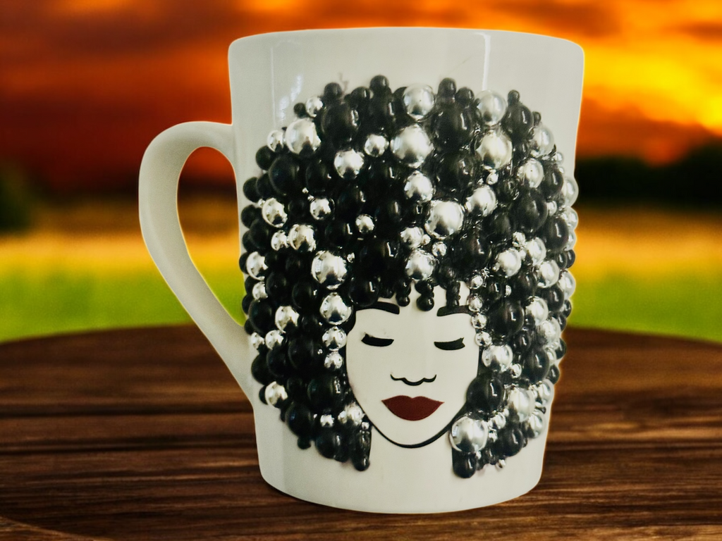 Afro Queen Ceramic Coffee Mug — Black Woman Art Gift for Her