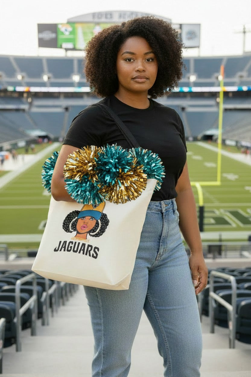 Jaguar Fan Rhinestone Tote Bag — Beaded Hair Art Gift for Her