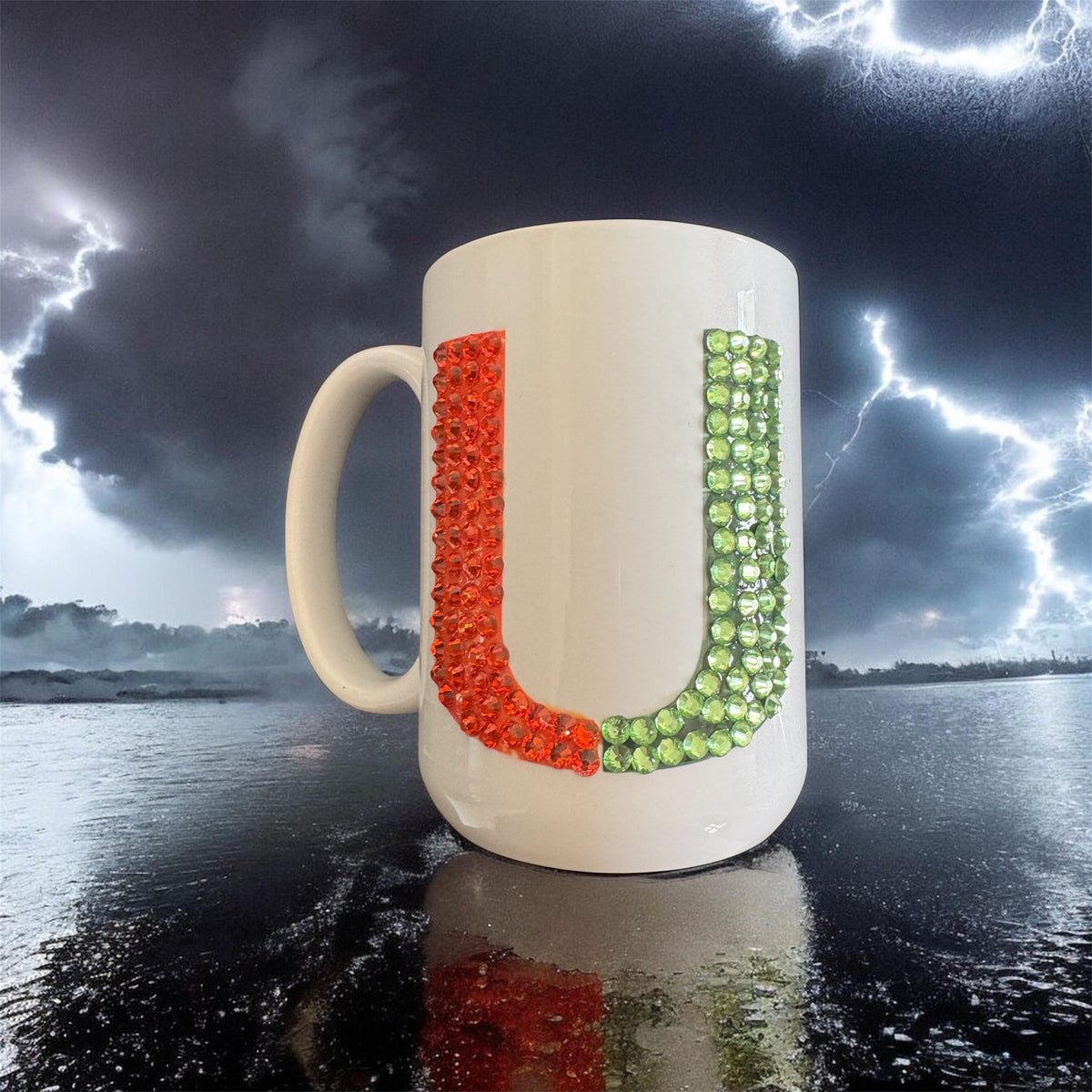 University of Miami Rhinestone Football Coffee Mug — UM Fan Gift
