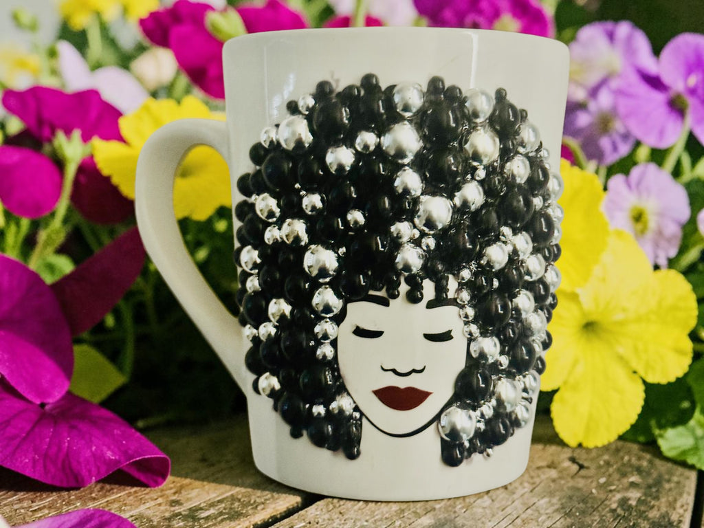 Afro Queen Ceramic Coffee Mug — Black Woman Art Gift for Her