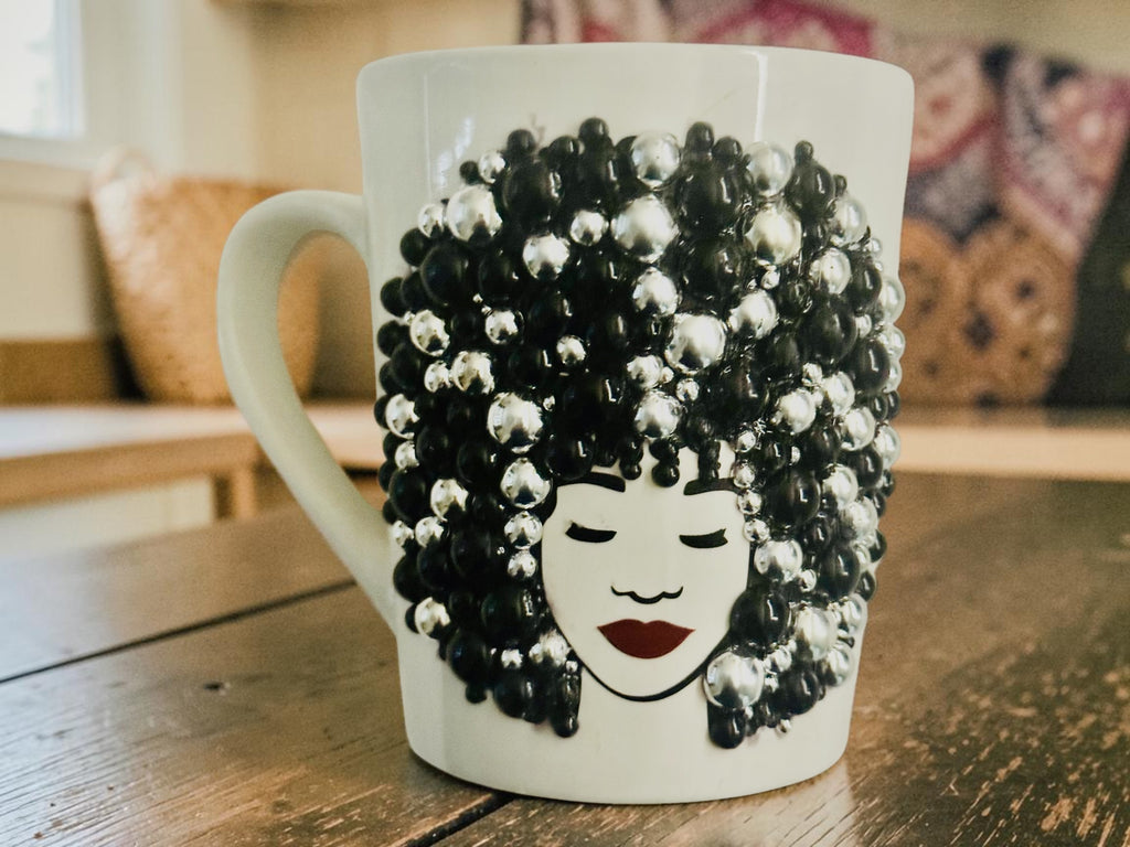 Afro Queen Ceramic Coffee Mug — Black Woman Art Gift for Her