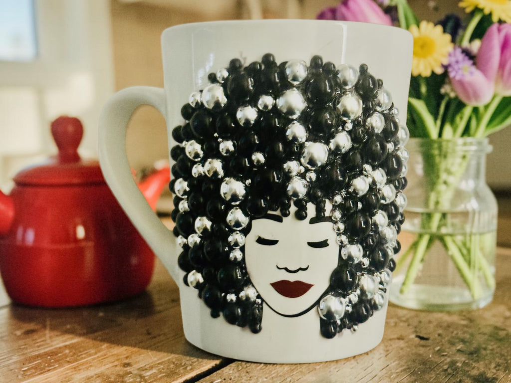 Afro Queen Ceramic Coffee Mug — Black Woman Art Gift for Her