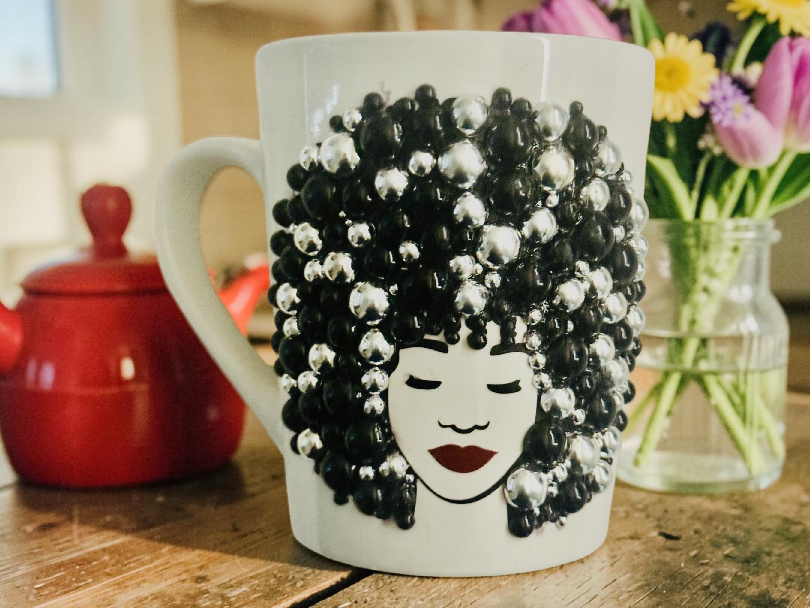 Afro Queen Ceramic Coffee Mug — Black Woman Art Gift for Her