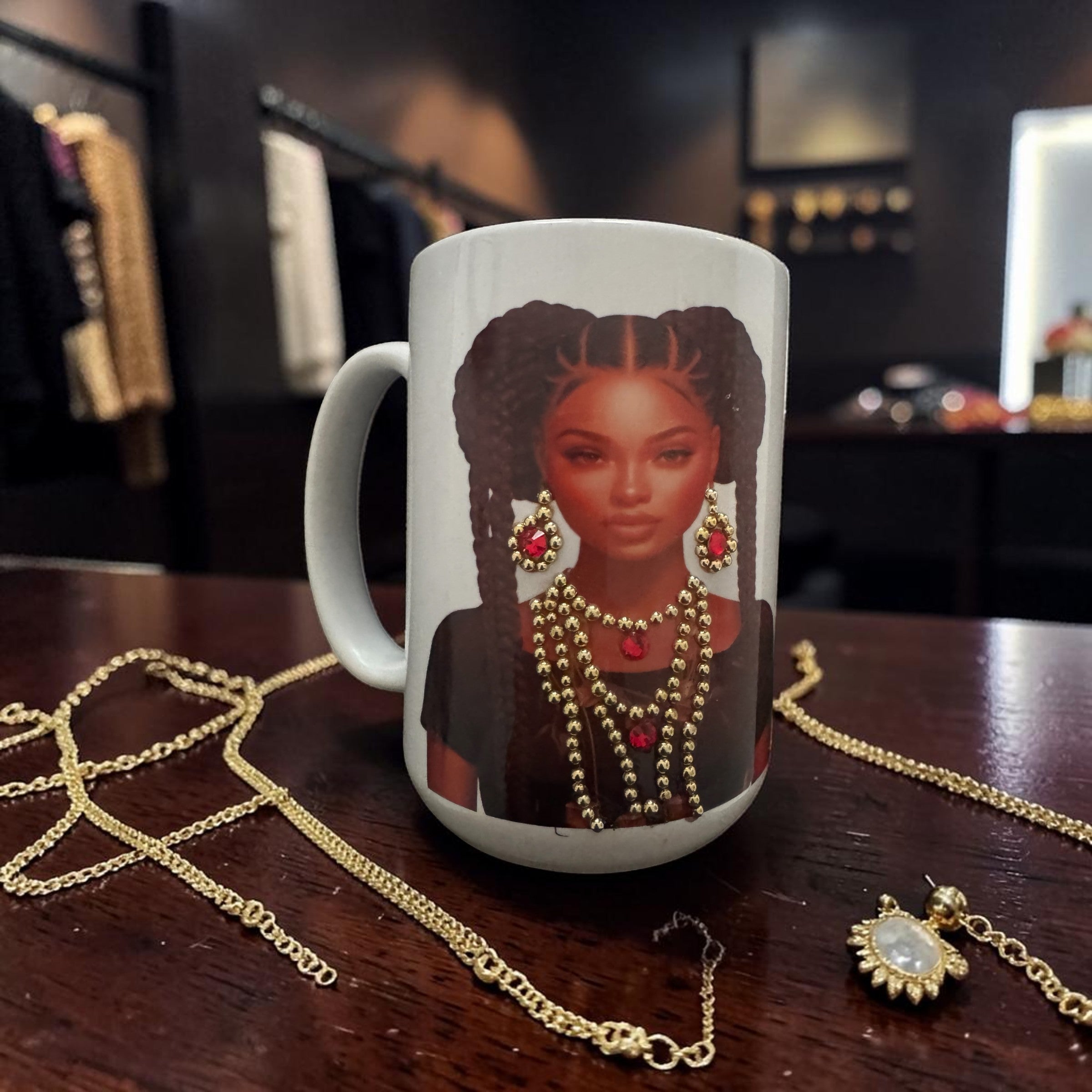 Braids & Gold Beads Mug