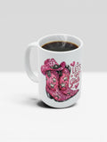 Finish Touch Accessories white ceramic mug featuring a pink cowboy boot graphic with star accents and Let's Go Girls text