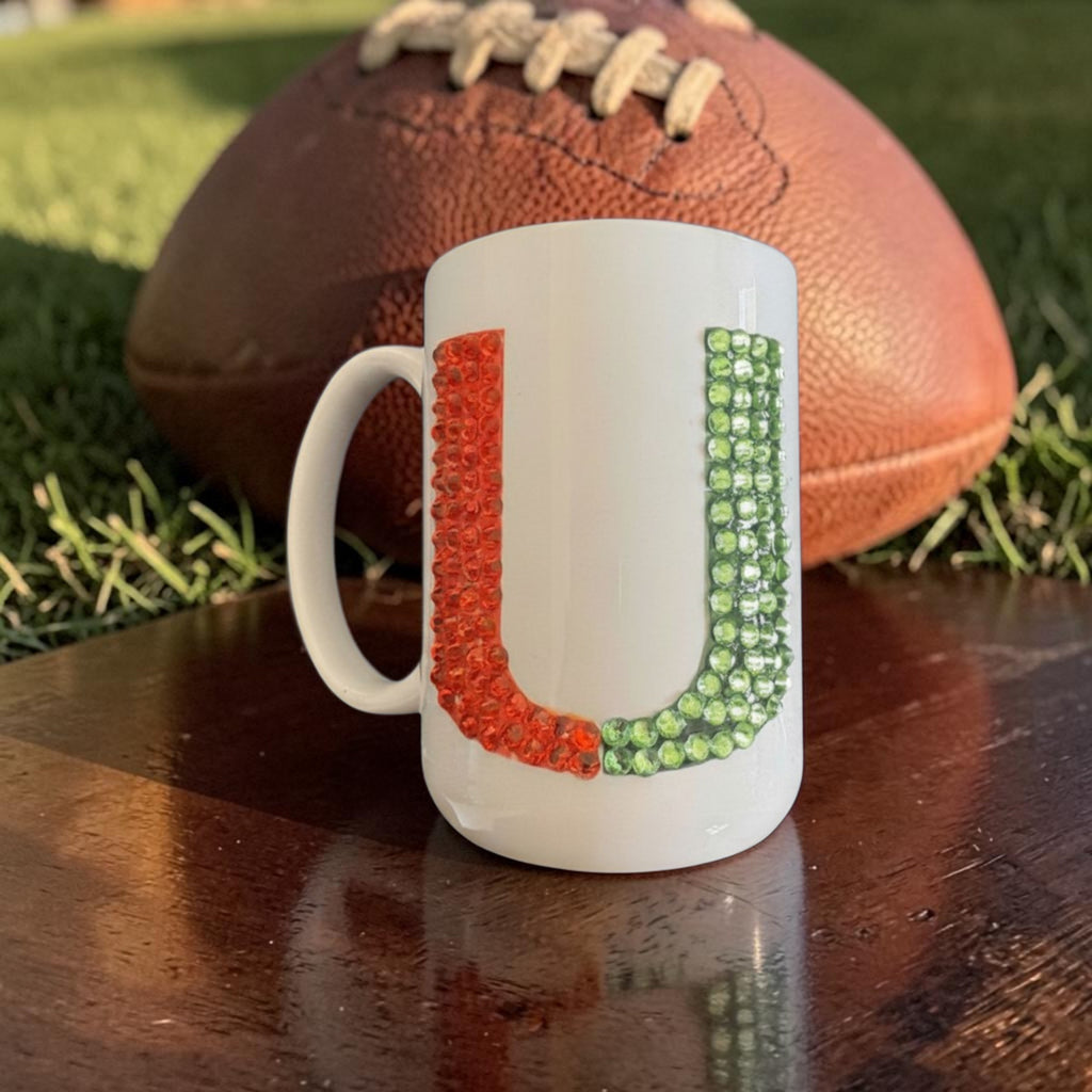 University of Miami Rhinestone Football Coffee Mug — UM Fan Gift