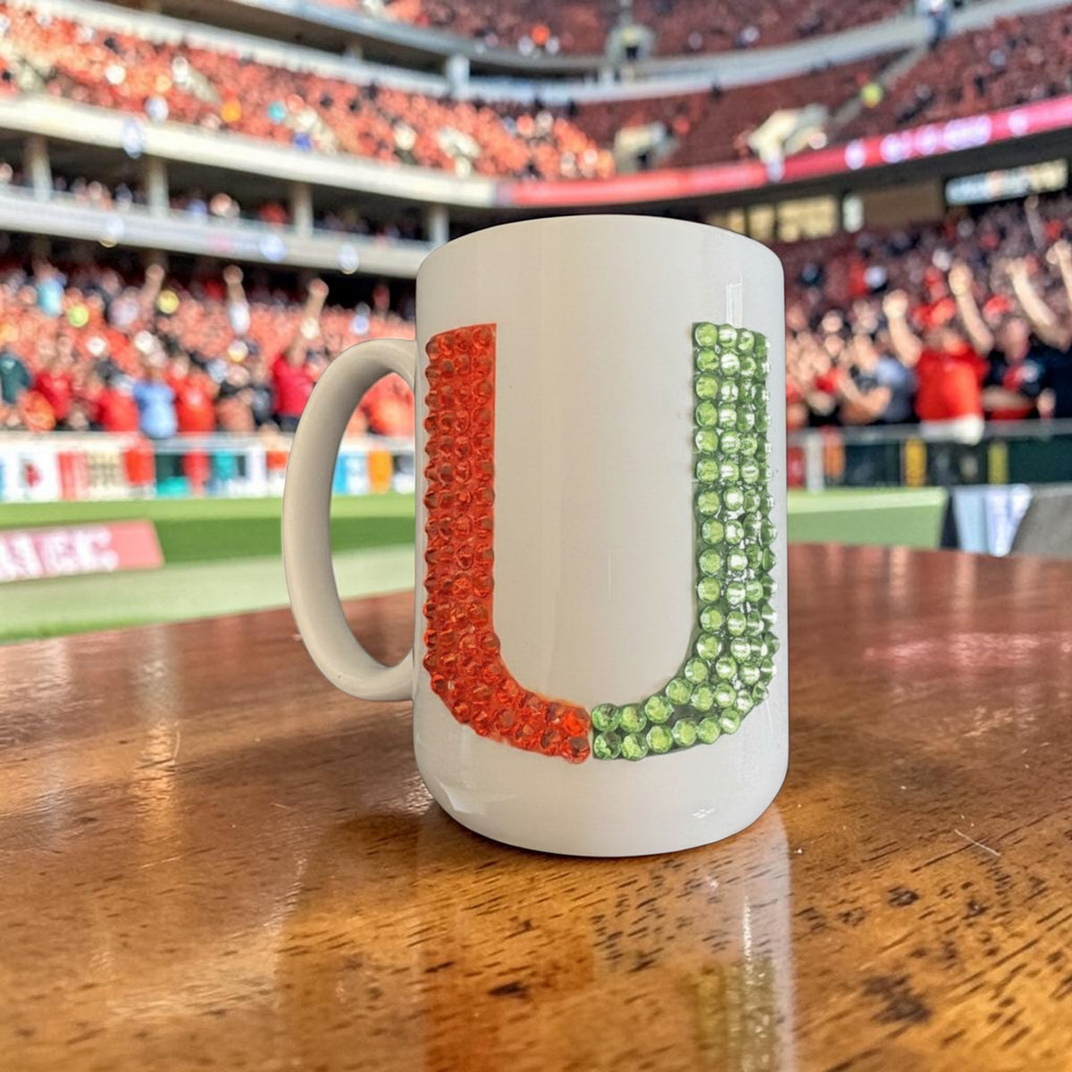 University of Miami Rhinestone Football Coffee Mug — UM Fan Gift